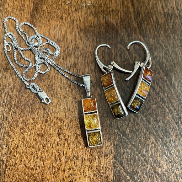 Amber Drop Earrings + Necklace Set - Picture 3 of 13